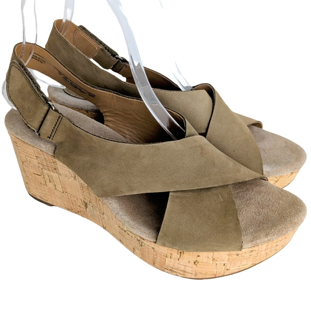 Clarks Women's Wedge Sandals 8 Tan Leather - Picture 14 of 14